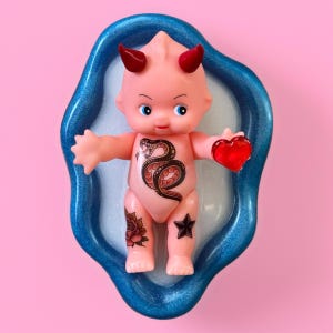 KEWPIE DEVIL Tattoo 3D Doll resin wall art / wall art /Large Kewpie / wall sculpture / tattoo art/ heart Cupid kewpie/ dopamine decor