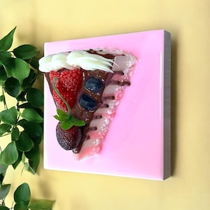 CAKE SLICE Chocolate Frosted 5 inch 3D resin wall art / wall art/ Realistic fake food / kawaii decor / wall cake / fake food/ pop art/ fruit