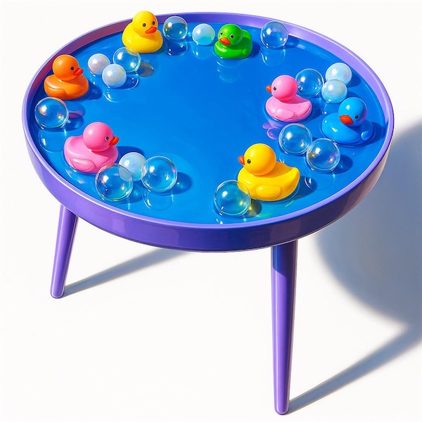 Mesa auxiliar RUBBER DUCK - Burbujas iridiscentes / Patitos de goma / Mesa lavanda / Decoración dopaminérgica / Decoración kitsch / Mesa de agua / Decoración retro de los 90