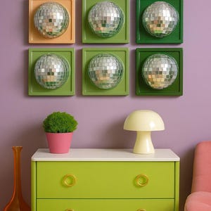 Disco ball 3d resin wall art / pop art sculpture/ mirror ball / disco ball/ silver disco ball/ dopamine decor/ electric disco/ custom kitsch image 2