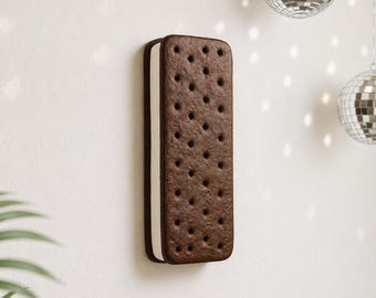 ICE CREAM SANDWICH Wall Art • Resin 3D Dessert Decor • Kitsch Kitchen Art • Cute Food Wall Sculpture • Chocolate Snack Home Decor