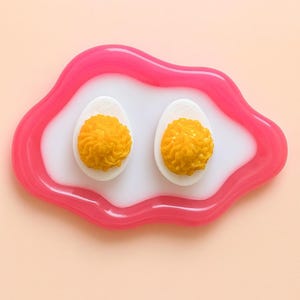 DEVILED EGGS 3D resin wall art / pop art wall sculpture/ Realistic fake food / wall egg / Nostalgic Food/ kitschy decor/ kitchen decor/ Pink