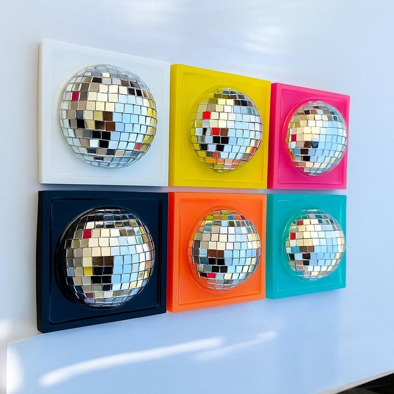 Disco ball 3d resin wall art / pop art sculpture/ mirror ball / disco ball/ silver disco ball/ dopamine decor/ electric disco/ custom kitsch image 5