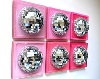 PINK Disco ball 3d resin wall art / mirror ball / disco ball/ wall sculpture / silver disco ball/ Pink decor/ pop wall art