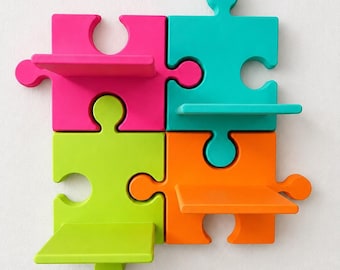 PUZZLE Wall Shelf – 3D Wall Art Shelf – Colorful Kitsch Decor – Pop Art Display Shelf – Autism Awareness Inspired Decor – Dopamine Decor