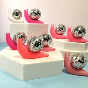 SNAIL DISCO BALL mini figurine/ handmade resin sculpture/ mini snail/ miniature/ disco ball/ custom color / kawaii / Dopamine Decor/ Kitschy