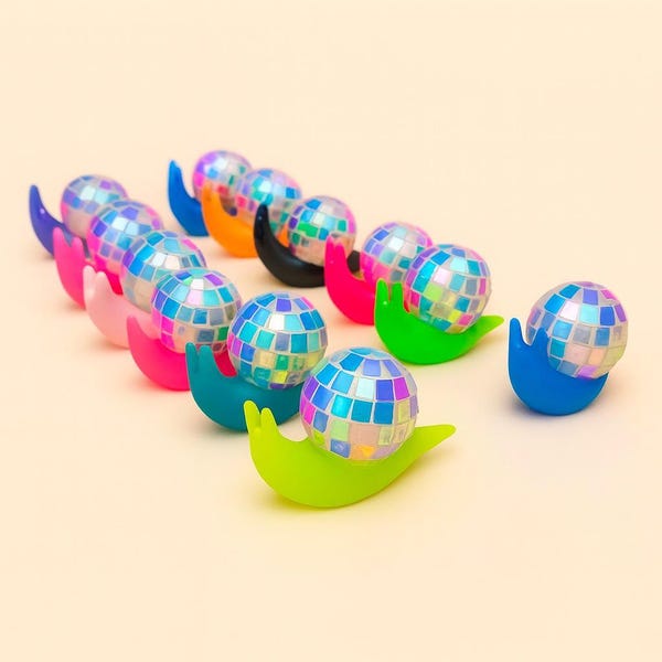 Disco snail resin figurines – iridescent disco ball snail | kawaii dopamine decor | kitsch home art | magnet, wall sculpture & car vent clip
