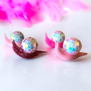Snail iridescent disco ball mini figurine/ handmade resin sculpture/ mini snail/ miniature/ disco ball/ custom color / kawaii / gummy worm