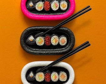 SUSHI wall art 3d fake food art / chopsticks / fake fish/ realistic fake food / rice / pop art/ japanese sushi tray/ dopamine decor / kawaii