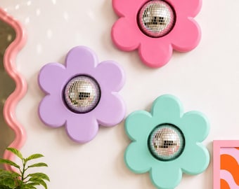 3D Retro Flower DISCO BALL Wall Art | Kitsch Flower Decor | Dopamine Decor | Funky Wall Hanging | Colorful Pop Art | Y2K Room Decor