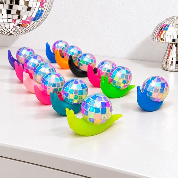 DISCO SNAIL Resin Sculpture - Iridescent Disco Ball | Snail Decor | Shelf | Wall Mount | Magnet | Car Vent Clip | Kitsch Dopamine Decor