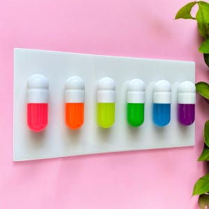 GIANT 2ft Neon Rainbow CHILL PILL 3D Resin Wall Art Sculpture/ chill pill/ pill art/ pill sculpture / Pop art/ Neon wall/ gradient wall