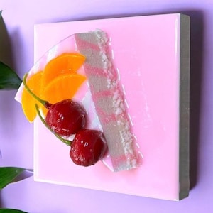 CAKE SLICE Vanilla Frosted 5 inch 3D resin wall art / wall art/ Realistic fake food / kawaii decor / wall cake / fake food/ pop art/ fruit