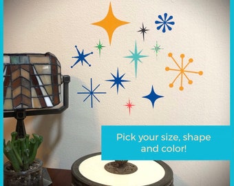 Retro Star Vinyl Decals. Starburst, Atomic, Mid Century Modern. Choose your size, shape and color!