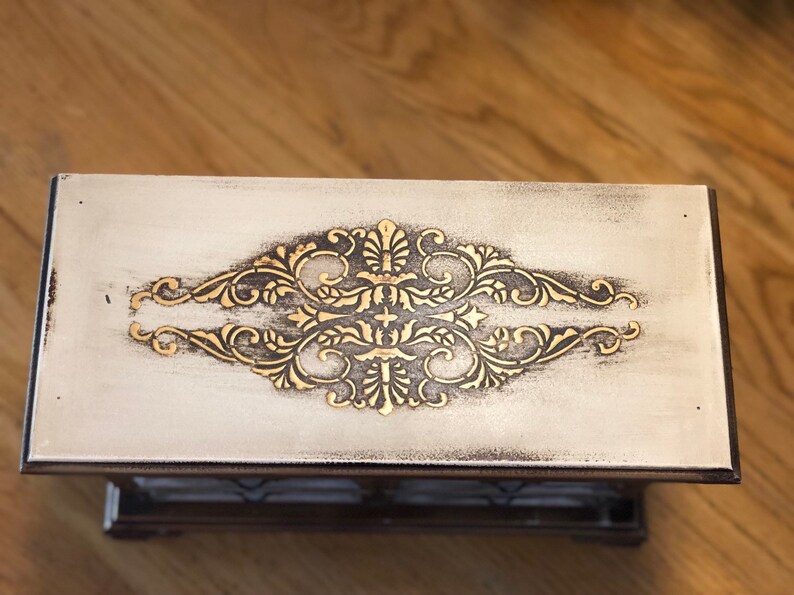 Apex Japan Gold And Cream Plays The Shadow Of Your Smile Toleware Style Vintage Music Jewelry Box