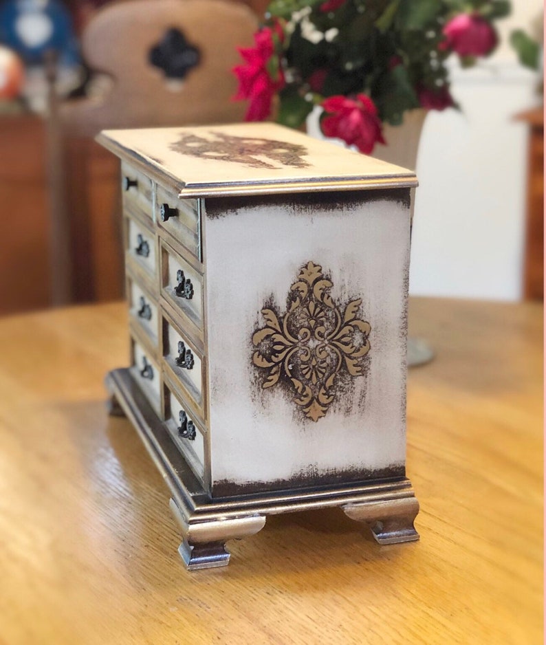 Apex Japan Gold And Cream Plays The Shadow Of Your Smile Toleware Style Vintage Music Jewelry Box