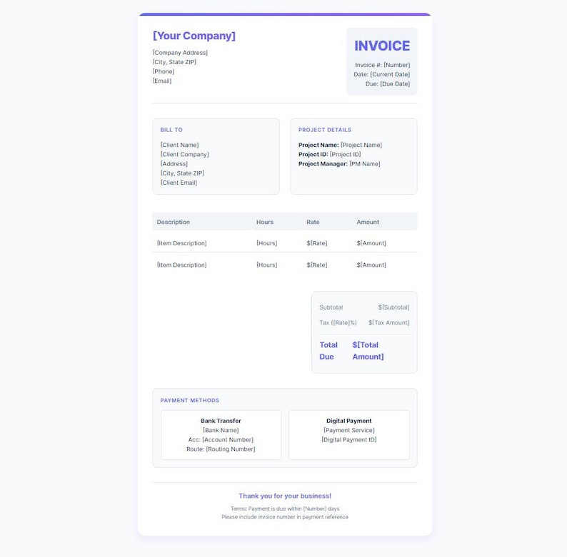 Customizable HTML Invoice Template Bundle – Modern Invoice Template ...