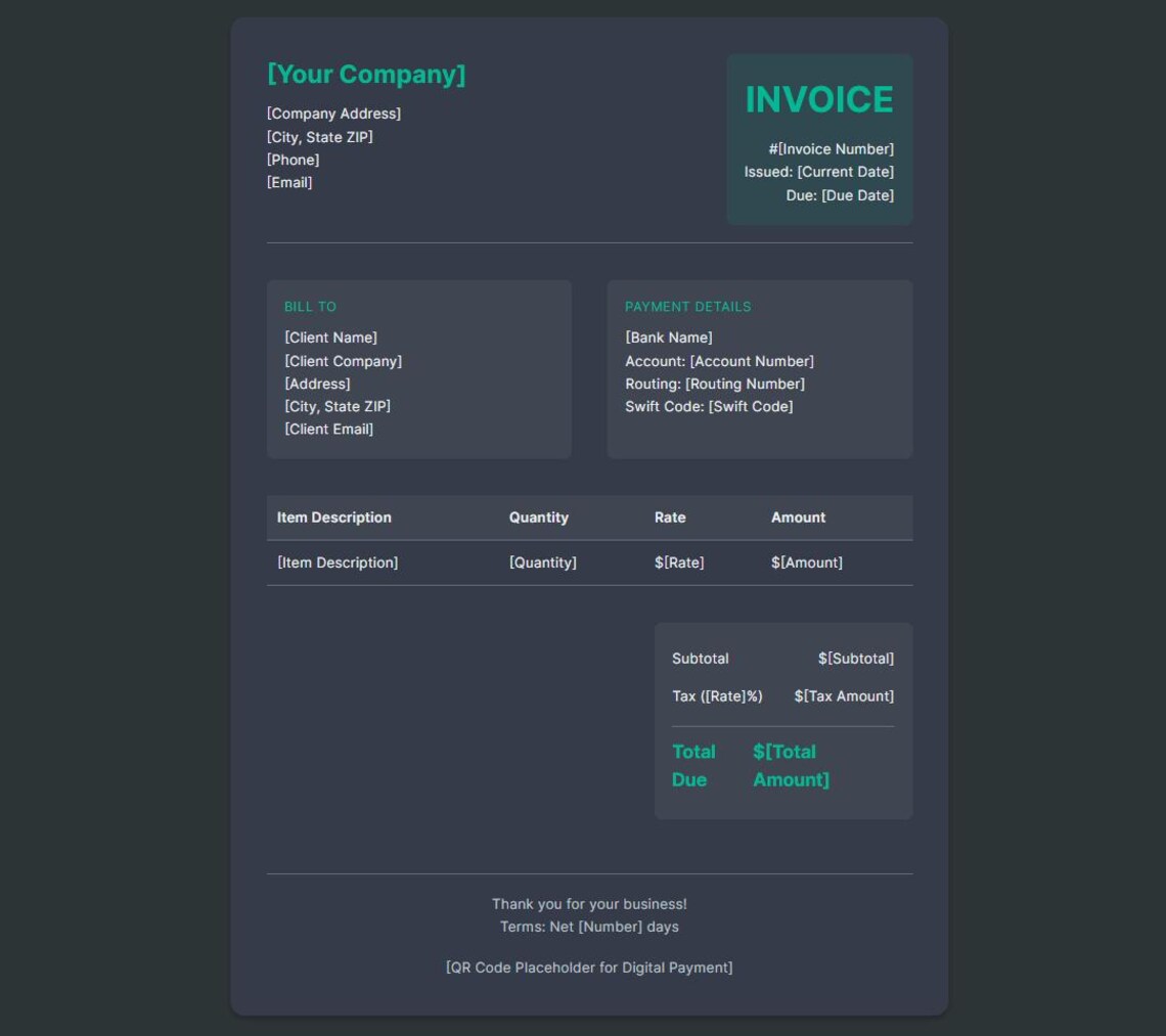 Customizable HTML Invoice Template Bundle – Modern Invoice Template ...