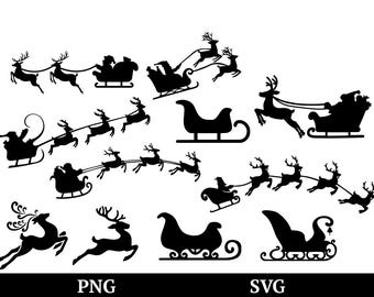 Santa's Sleigh SVG, Reindeer Silhouette, Christmas SVG, Santa Claus SVG, Reindeer Clipart, Holiday Svg, Cricut, Silhouette, Png, Cut Files
