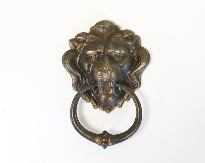 One Gloss Brass Lion Head Lions Head Drawer Pull or Pull. Door