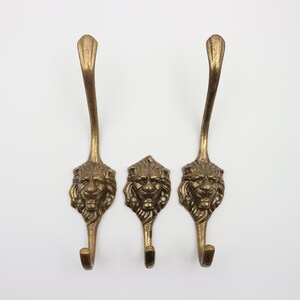 Set of 3 Lion Head Brass Antique Coat hooks, Wall hook, Wall Hanger, Victorian style hooks