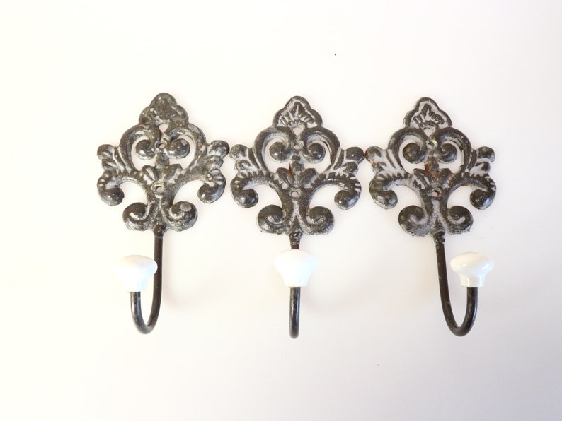 Set of 3 Metal clothes hook with porcelain knob Vlothe hooks Wall hooks