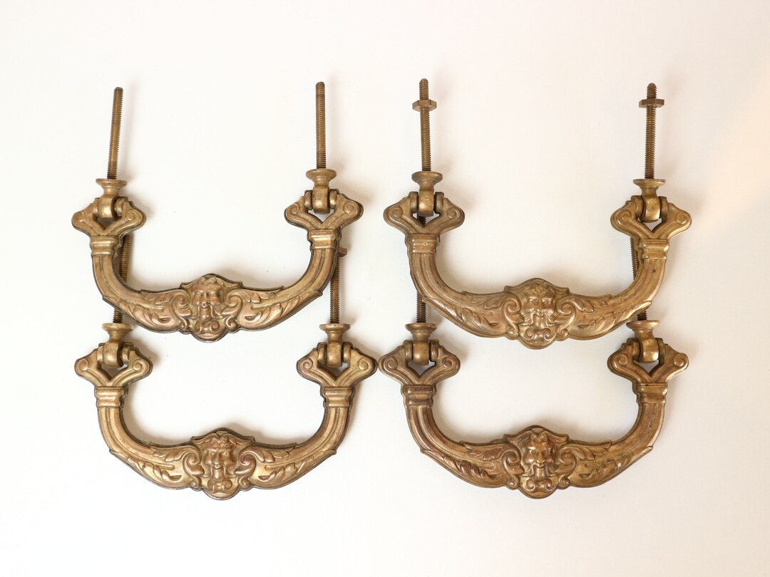 Set 4 Antique Brass / Door Handles / Drawer Handles Etsy