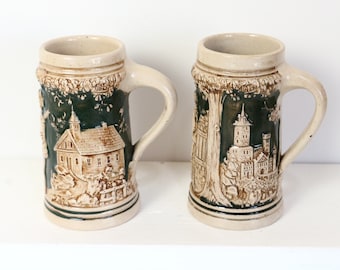 Set of 2 Beer Mugs, German ceramics, Small Beer Pulls, Beer Tankard,