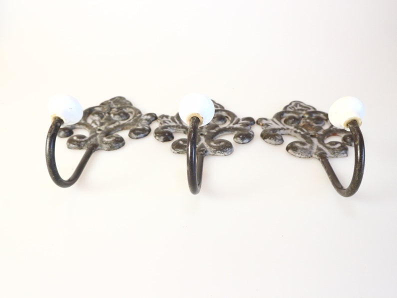 Set of 3 Metal clothes hook with porcelain knob Vlothe hooks Wall hooks