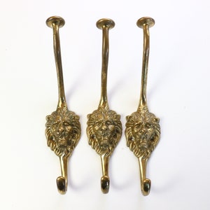 Set von 3 Löwenkopf Messing Antique Kleiderhaken, Wandhaken, Wandhalter, Haken im viktorianischen Stil