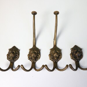 Set of 4 Lion Head Brass Antique Coat hooks, Wall hook, Wall Hanger, Victorian style hooks