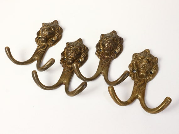 Vintage Brass Coat Hooks , Set of Brass Hooks for wall