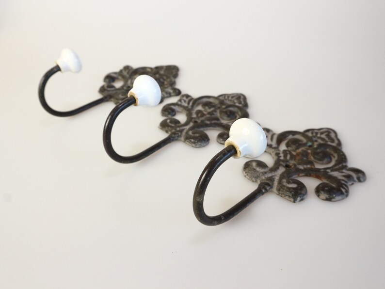 Set of 3 Metal clothes hook with porcelain knob Vlothe hooks Wall hooks
