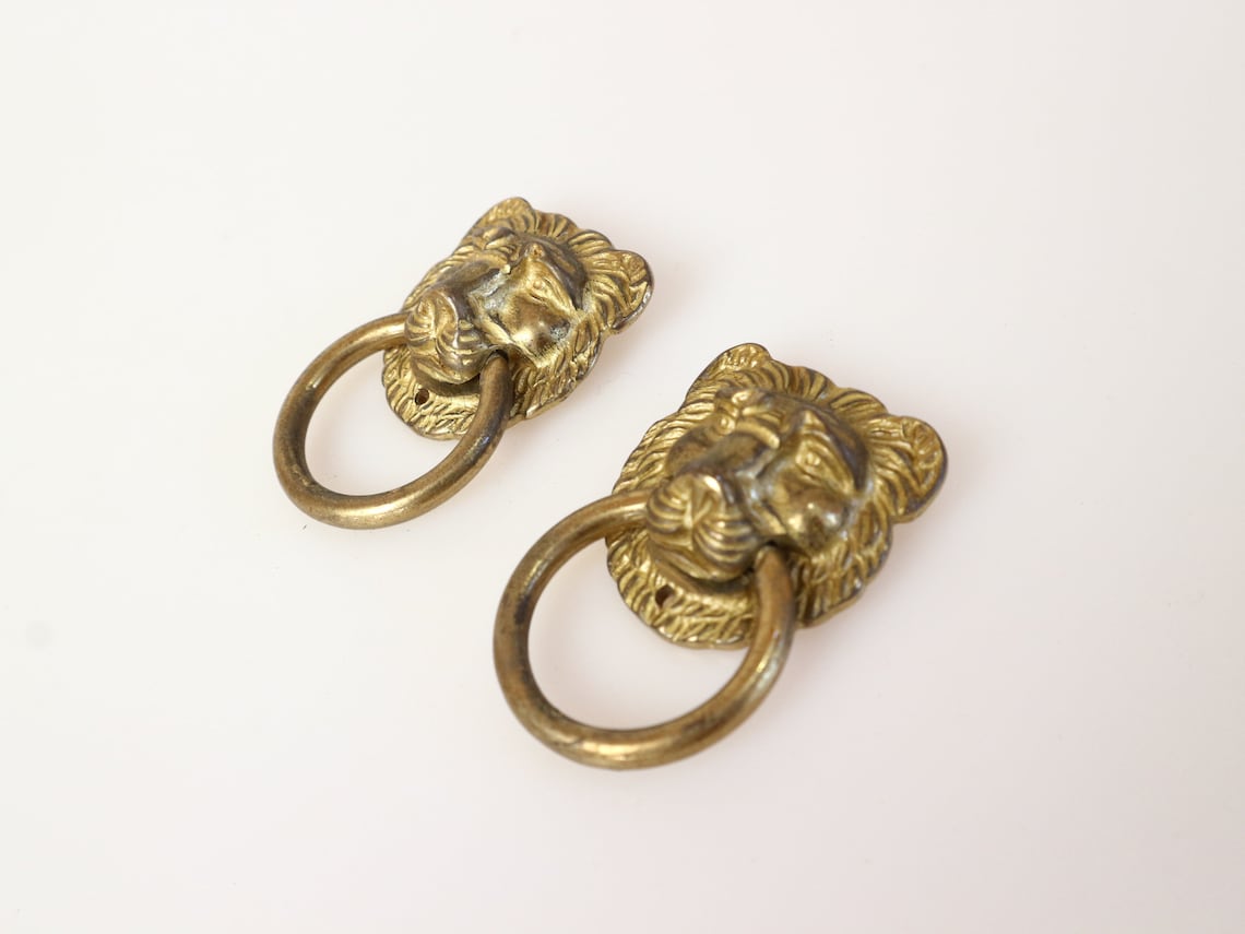 2 Brass Lion Heads Lions Head Drawer Pull or Pull. Etsy