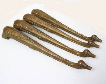 Set of Four (4) pcs Antique Brass Table Legs. Antique decoration hardware for restoration. Hollywood Regency style.