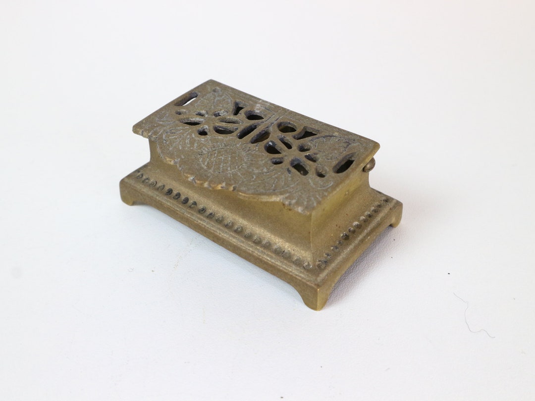 Antique Postage Stamp Holder, Brass Sunflower Postage Stamp Holder, Hollywood Regency Stamp Box