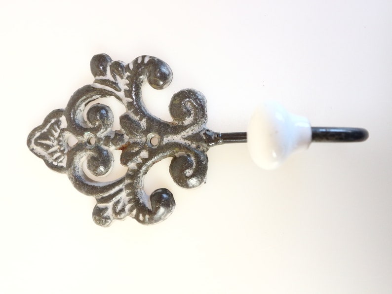 Set of 3 Metal clothes hook with porcelain knob Vlothe hooks Wall hooks