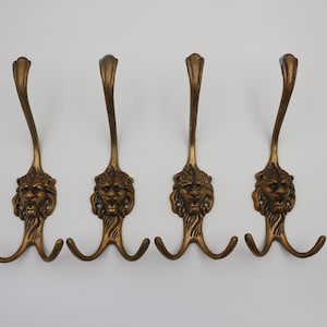 Set of 4 Lion Head Brass Antique Coat hooks, Wall hook, Wall Hanger, Victorian style hooks