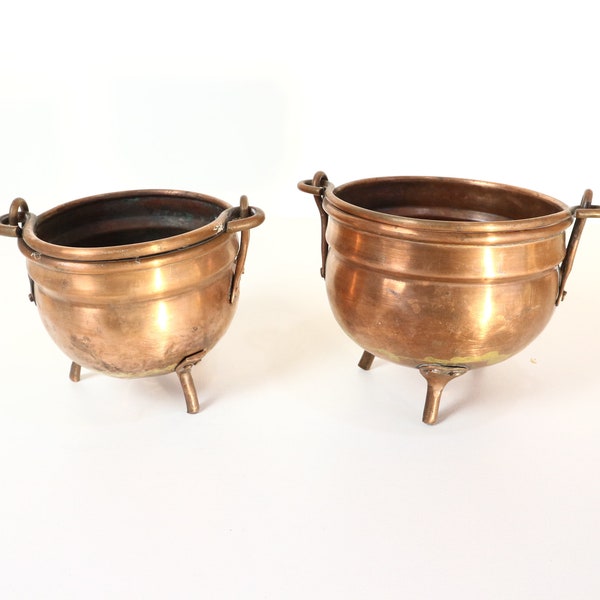 Two (2) Small Vintage brass planters | vintage brass pot | vintage brass planter | midcentury brass planter | midcentury brass planter pot