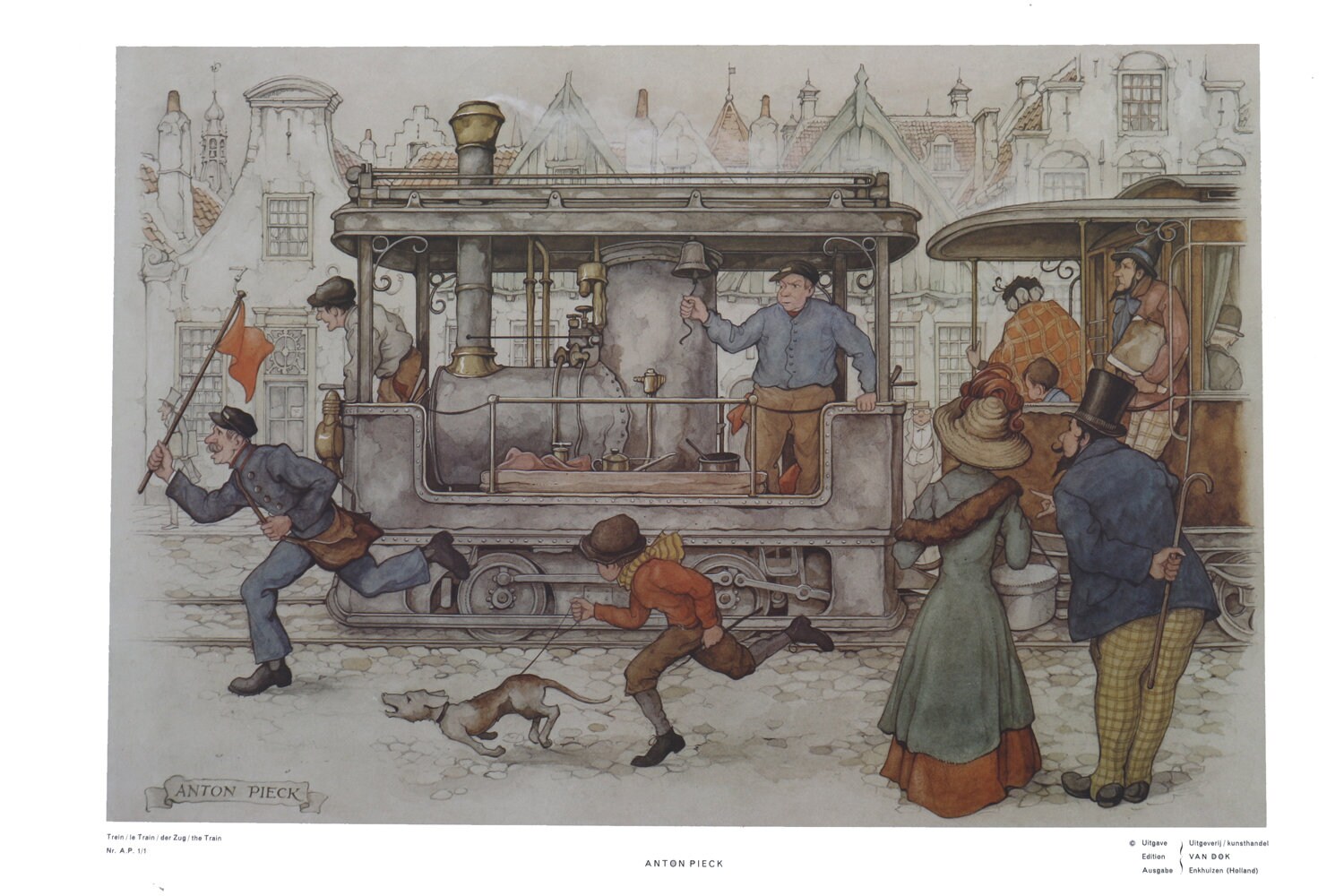 Anton Pieck Art, Rare Large Vintage 6 Color Lithograph by Anton