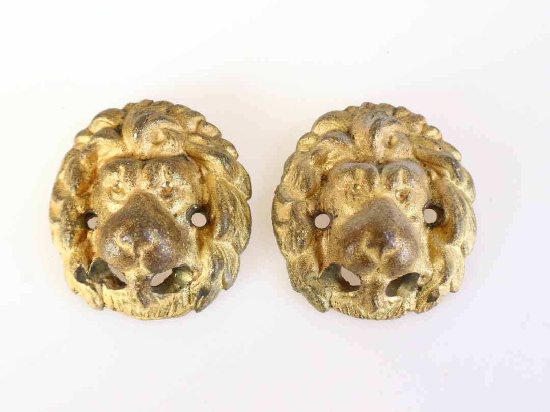 Set of 2 Mat Brass Lion Head Lions Head Drawer Pull or Etsy