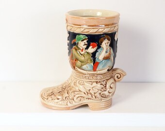 Bierbecher in Stiefelform, Bierbecher, deutsche Keramik, Bier Pul, Bier Tankard, handgemachte Becher, Mann und Frau