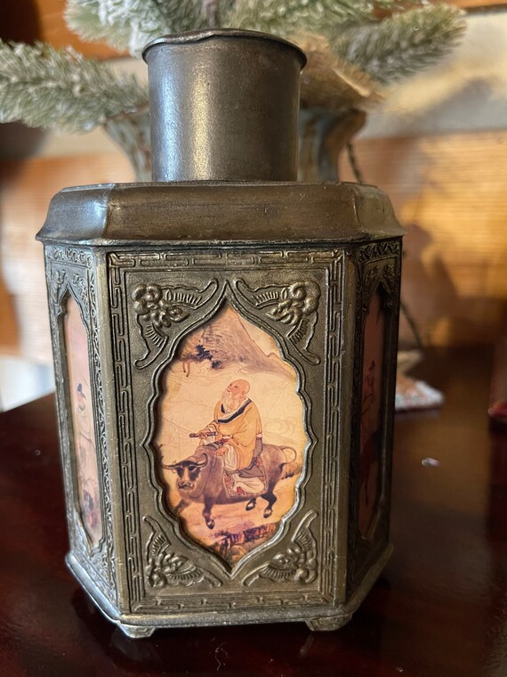 Antique Chinese Pewter Tea Caddy With Glass Panels Shantou - Etsy