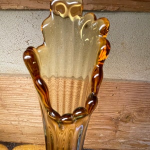 Vintage Fenton Swung Vase Amber Thumbprint Tall Bud Flower Vase 16 tall mouth 3 Ribbed image 5