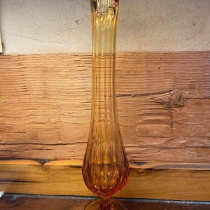 Vintage Fenton Swung Vase Amber Thumbprint Tall Bud Flower Vase 16 tall mouth 3 Ribbed image 2