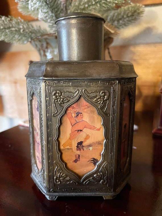 Antique Chinese Pewter Tea Caddy With Glass Panels Shantou - Etsy