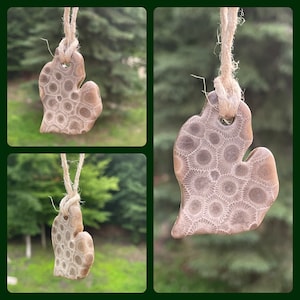 Petoskey Stone Small Michigan Ornament - Christmas Ornament - Wine Bottle Charm - Unique Gift - Gifts under 20