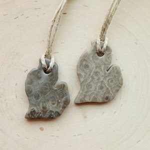 Pair of Petoskey Stone Small Michigan Ornaments (C) (seconds) - Christmas Ornament - Wine Bottle Charm