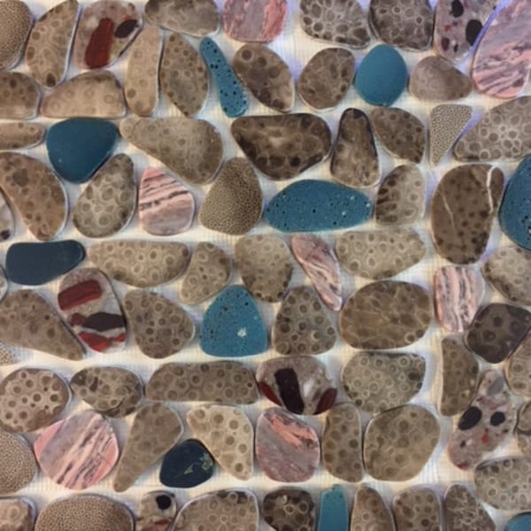 Michigan variety stone custom tile (Petoskey Stone, Kona Dolomite, Favasite, Leelanau Blue, Pudding Stone)