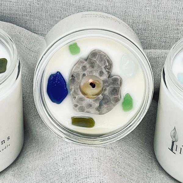 Beach Glass - Ava's Illuminations Petoskey Stone Soy Wax Candle - Petoskey Stone Candle - Soy Candle - Michigan Candle - Wick Chaser Candle